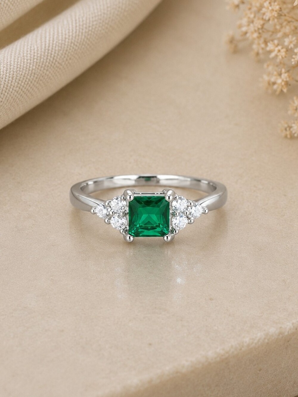 Emerald Green Princess Cut Ring
